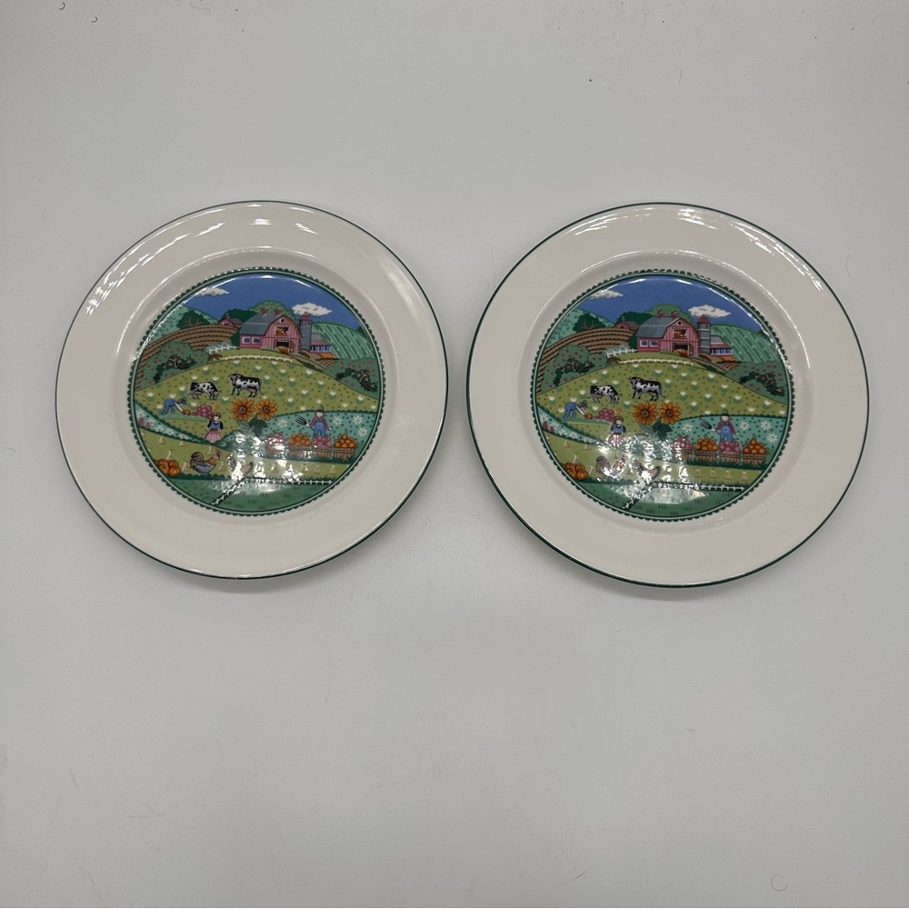 Noritake 2 Vintage Impromptu Country Fences Pattern 7920 Ceramic Salad Plates